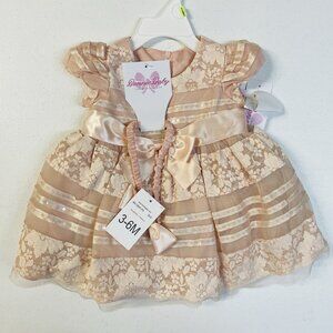 Bonnie Baby Girl Pink Dress Size 3-6 Months Floral Lace Ribbon 2 Piece